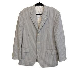 Haspel Mens Blazer Seersucker Jacket Blue White 43R